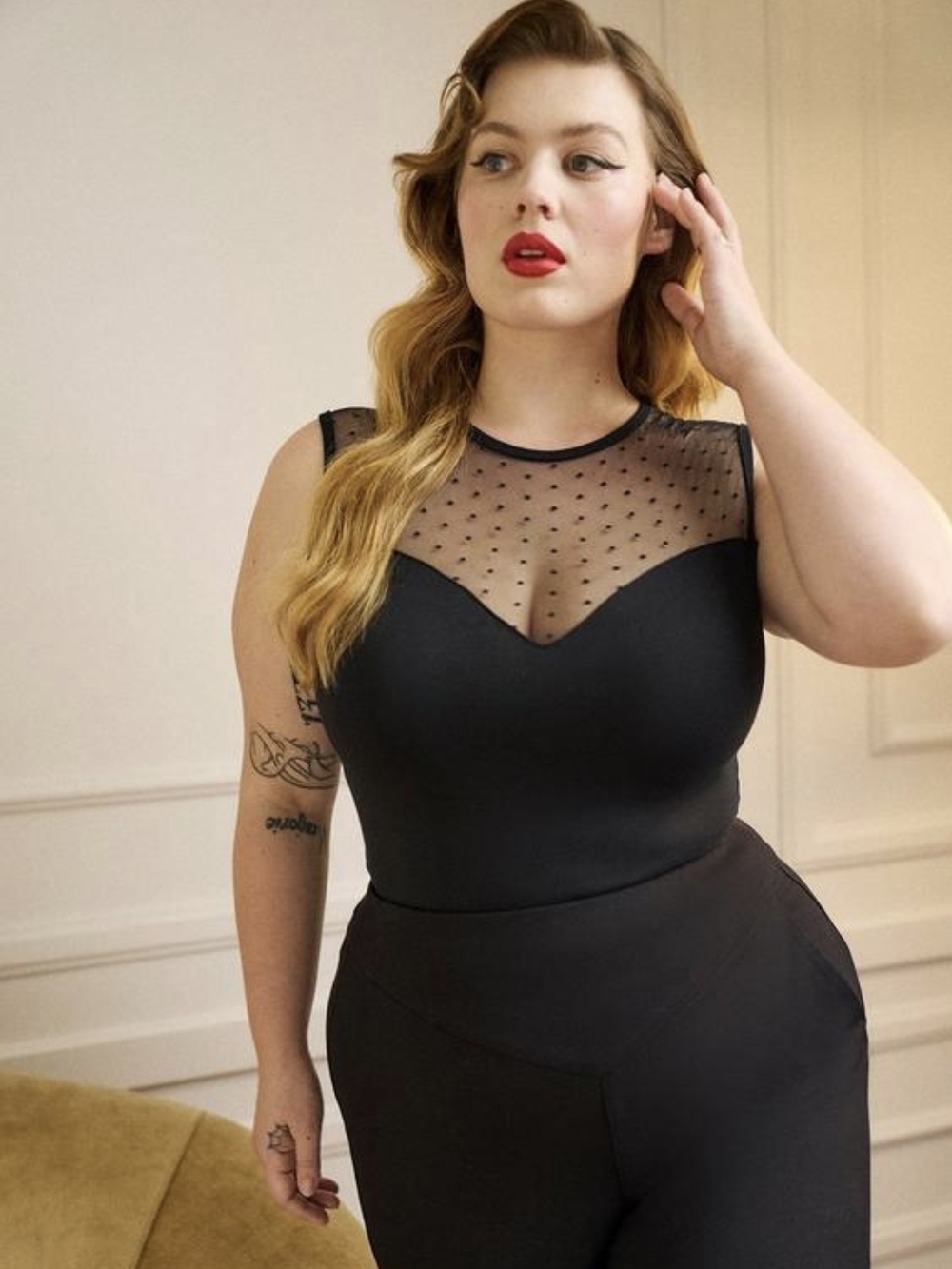 Torrid Retro Chic Black Sheer Polka Dot Mesh Tank NWT Size 1